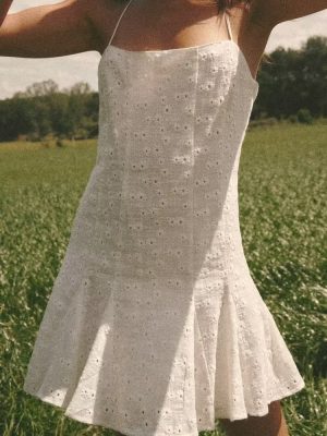 Elegant Embroidered Hollow Out Summer Short Dress