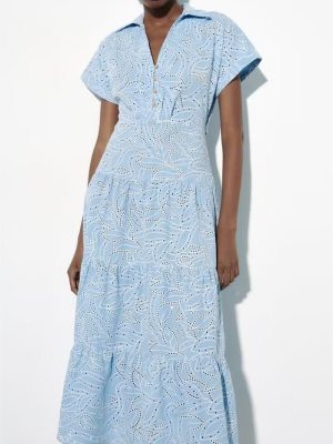 Embroidered Hollow Out Cutout Summer Shirt Dress