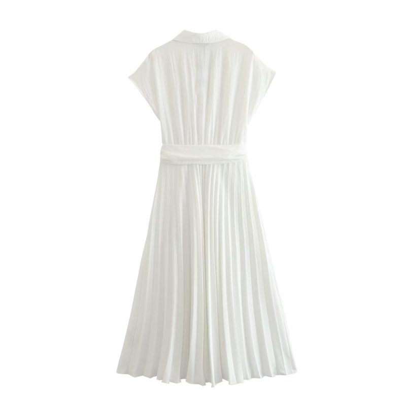 Chic Double Breasted White Pleated Dress Women - Image 4