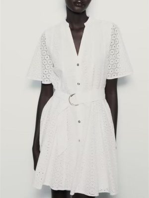 Chic French Embroidered Cutout Mini Dress Women