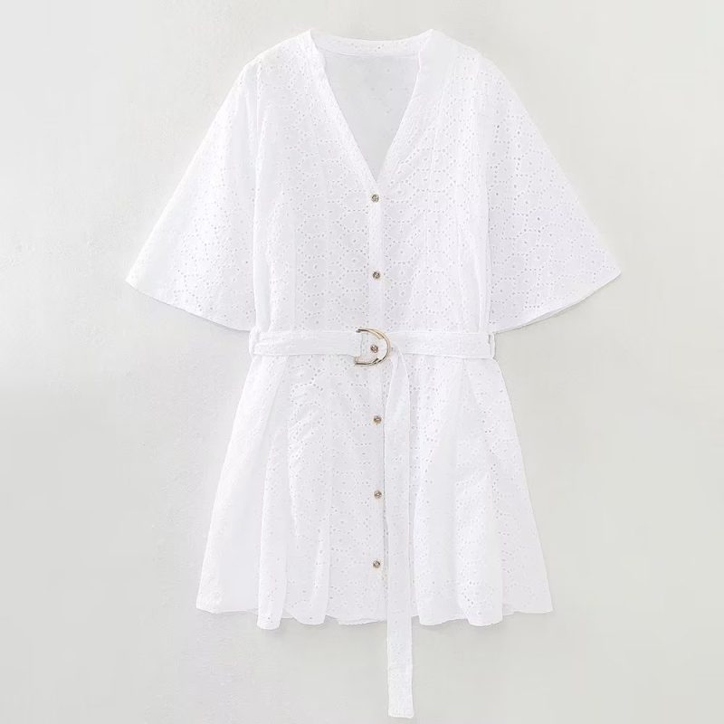 Chic French Embroidered Cutout Mini Dress Women - Image 2