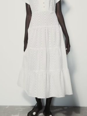 Embroidered Cutout Midi Shirt Dress for Summer
