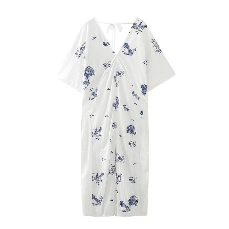 Breezy Summer Embroidered Long Shirt Dress Women - Image 2