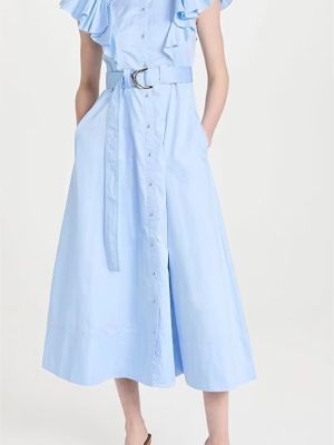 Women's Ruffled Collar Blue Summer Bodycon Dress