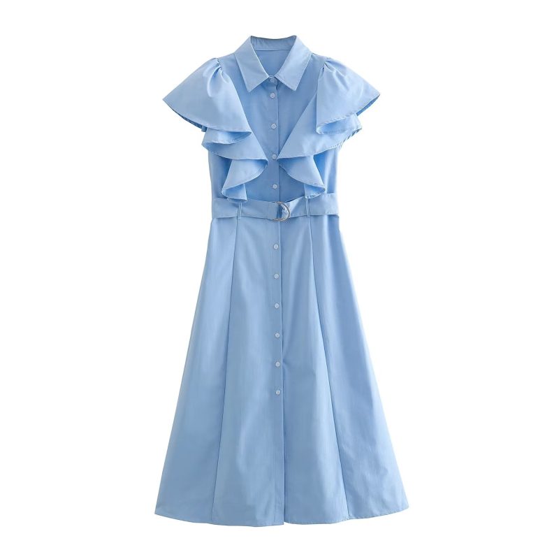 Women's Ruffled Collar Blue Summer Bodycon Dress - Image 2