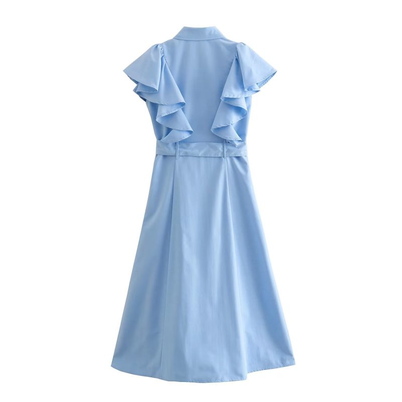 Women's Ruffled Collar Blue Summer Bodycon Dress - Image 3