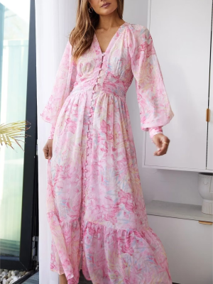 Printed Long Sleeve Dress for Spring Fall