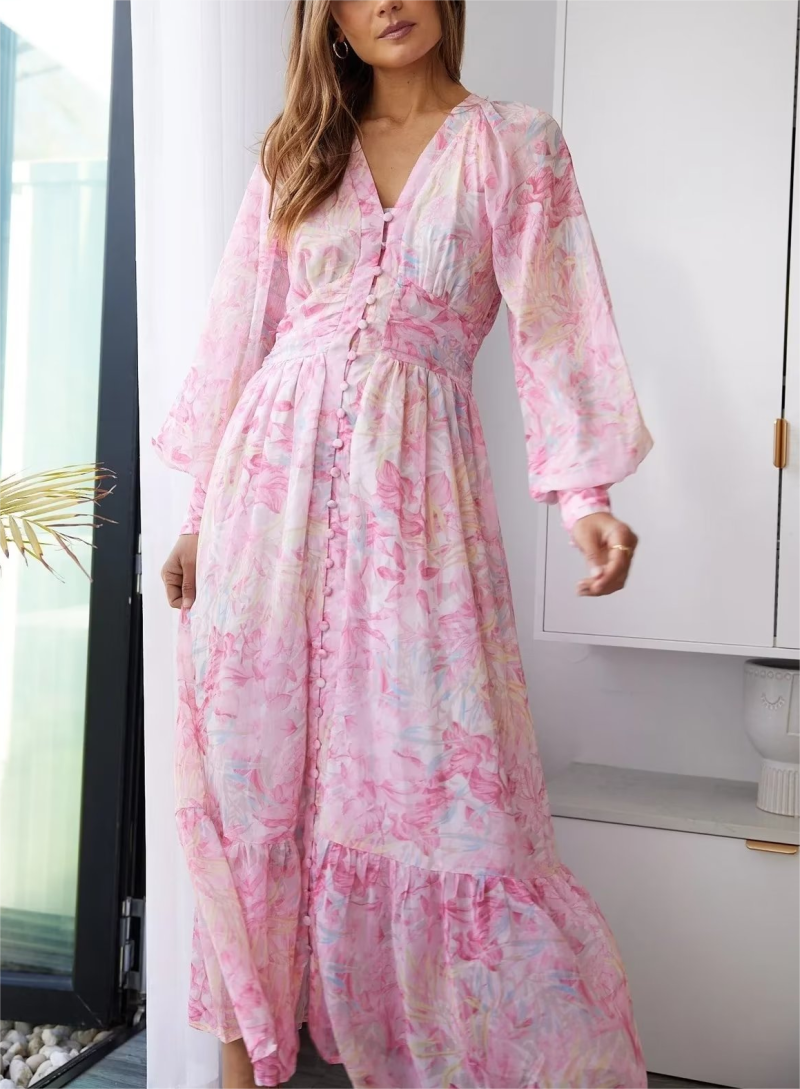 Printed Long Sleeve Dress for Spring Fall