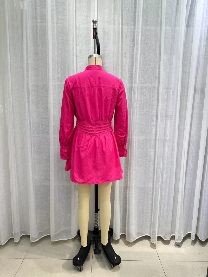 Elegant Elastic Waist Poplin Shirt Dress Women - Image 2
