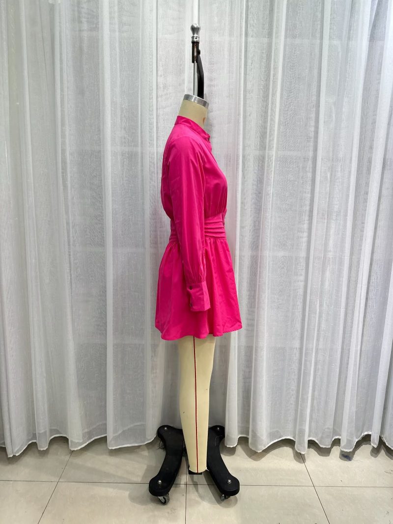Elegant Elastic Waist Poplin Shirt Dress Women - Image 3