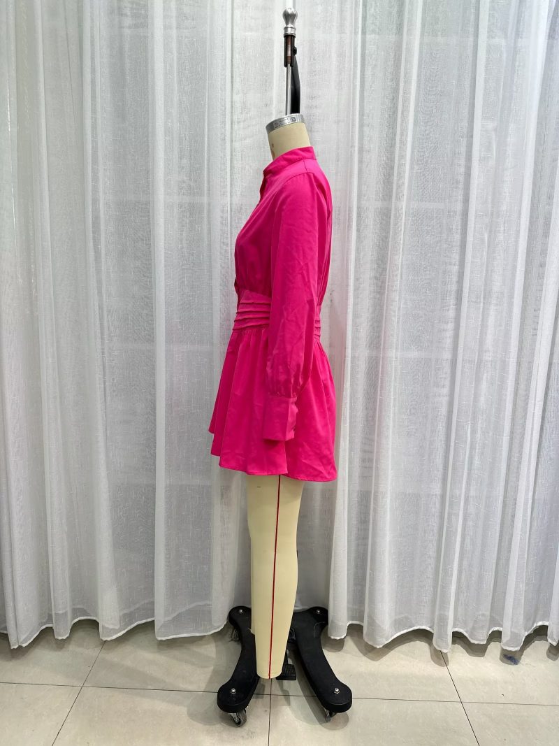 Elegant Elastic Waist Poplin Shirt Dress Women - Image 4
