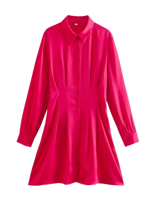 Draped Waist Trimming A-Line Shirt Dress Women