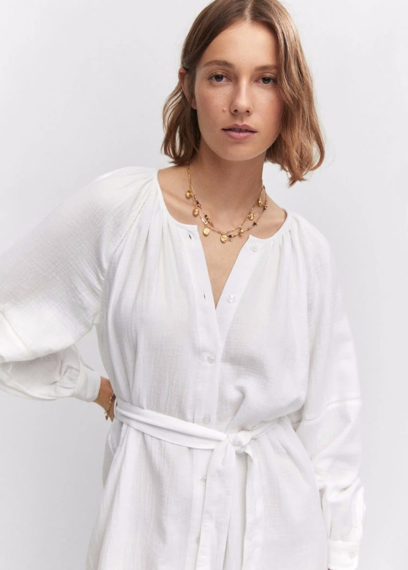 Women New Spring and Autumn Daily Elegant Cotton White Dress - Image 2
