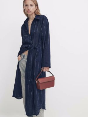 Casual Striped Shirt Dress Women Spring Autumn