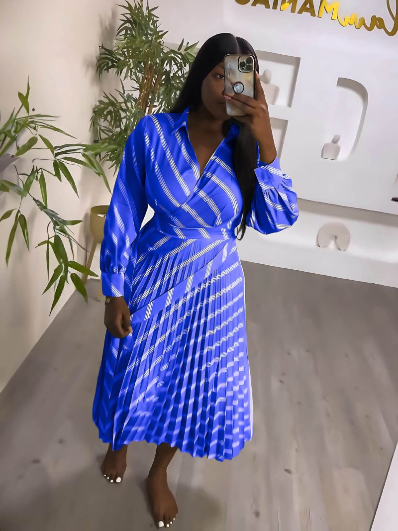 Long Sleeve Casual Striped Maxi Dress Women