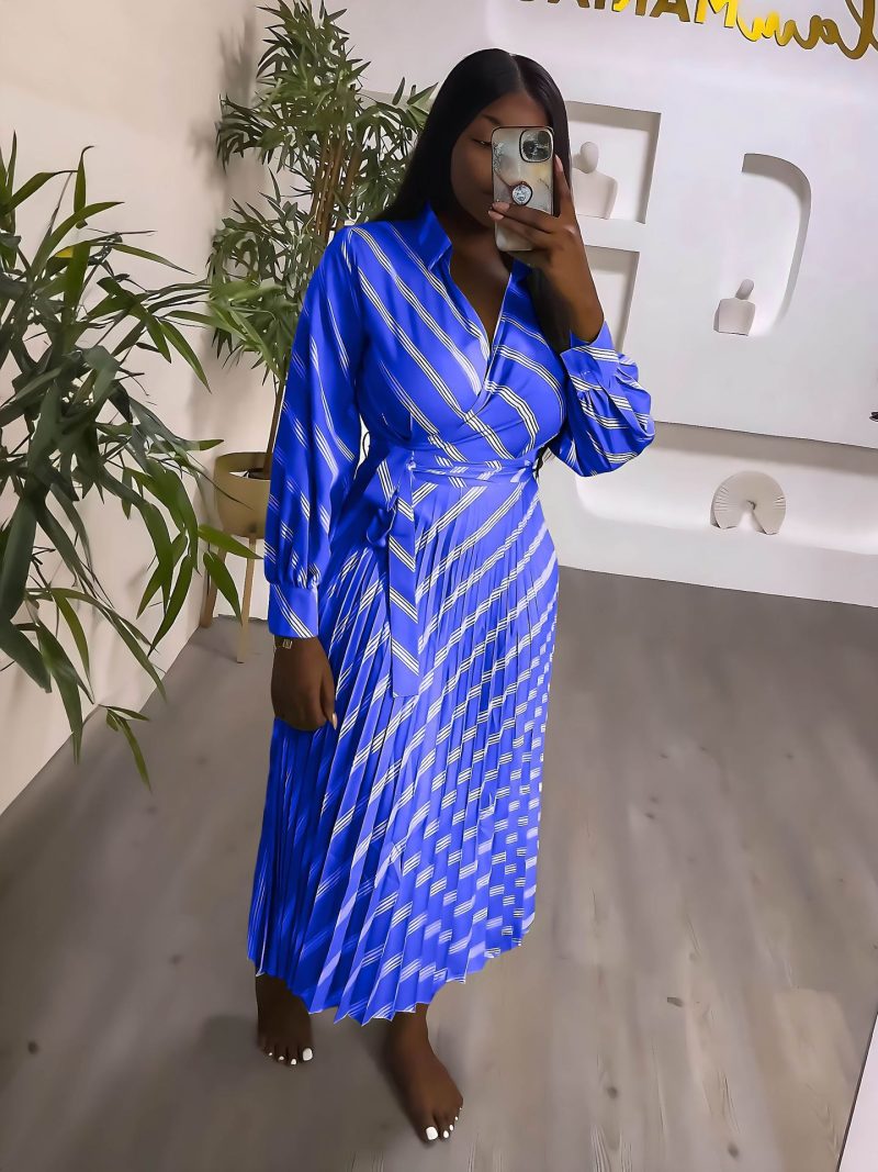 Long Sleeve Casual Striped Maxi Dress Women - Image 2