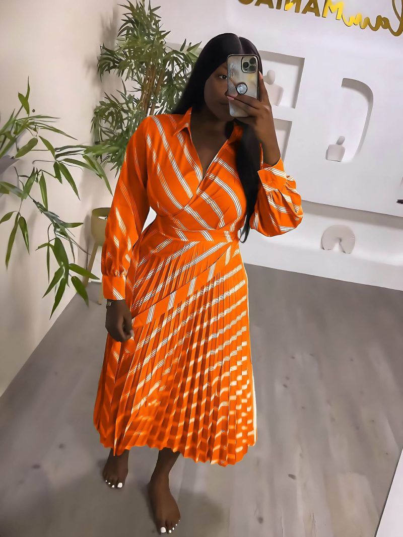Long Sleeve Casual Striped Maxi Dress Women - Image 3