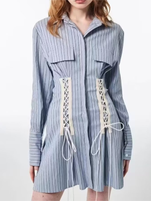 Women’s Elegant Mid Length Striped Shirt Dress