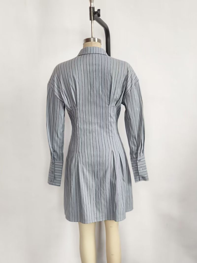 Women’s Elegant Mid Length Striped Shirt Dress - Image 2