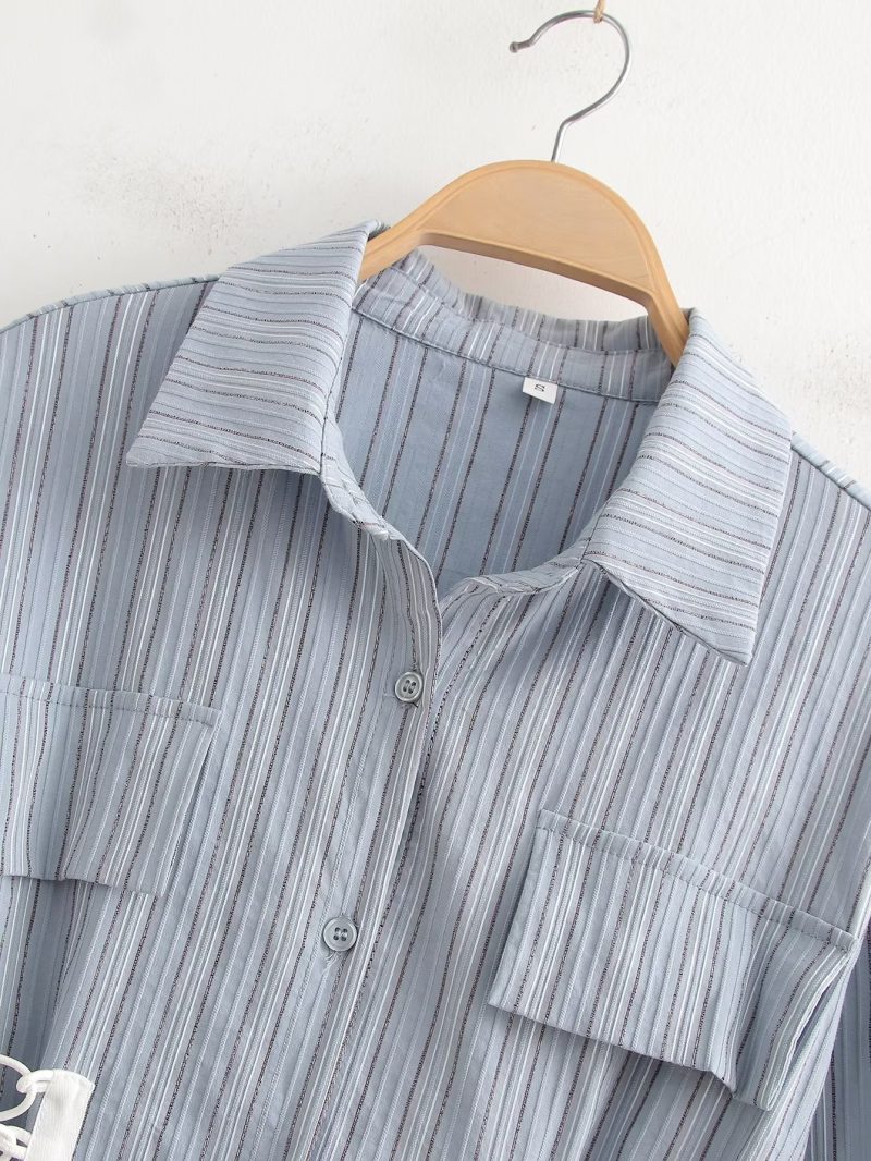 Women’s Elegant Mid Length Striped Shirt Dress - Image 3