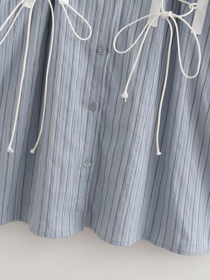 Women’s Elegant Mid Length Striped Shirt Dress - Image 4