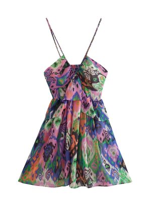 Summer Printed Sling Dress with Layered Detail