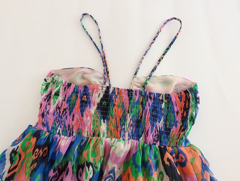 Summer Printed Sling Dress with Layered Detail - Image 4