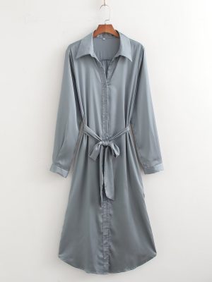 Elegant Solid Color French Shirt Dress Women