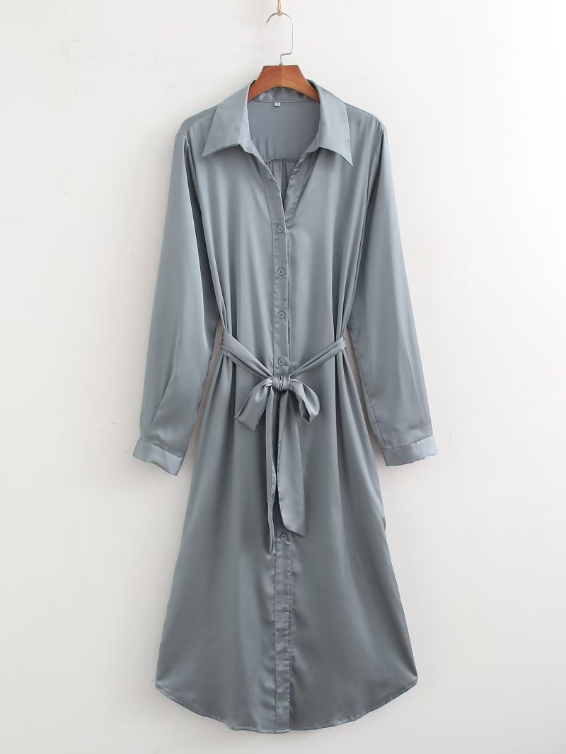 Elegant Solid Color French Shirt Dress Women