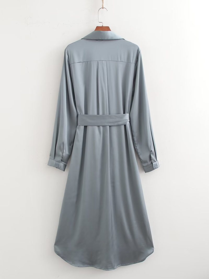 Elegant Solid Color French Shirt Dress Women - Image 2