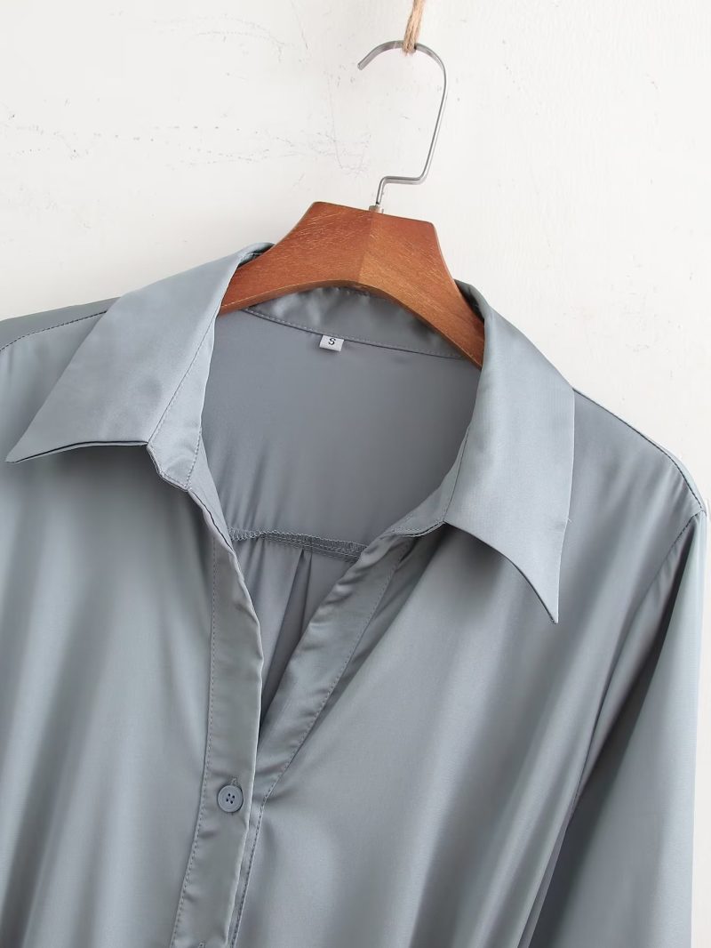 Elegant Solid Color French Shirt Dress Women - Image 3