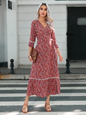 Lace V-Neck Slim Strap Vacation Dress