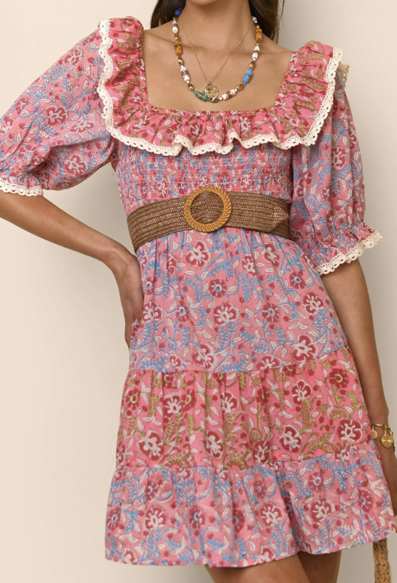 Summer Ruffled Strap Printed Dress Women