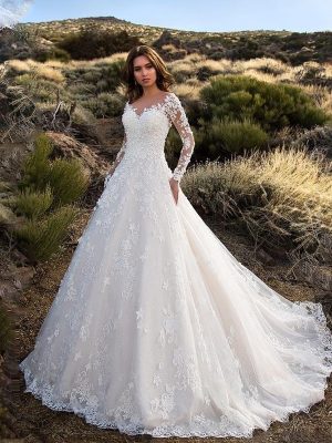 Graceful Sheer Lace Bridal Dress Elegance