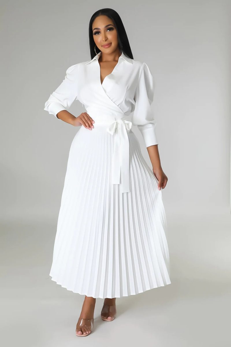 Women’s Casual Pleated Polo Dress Long Sleeve