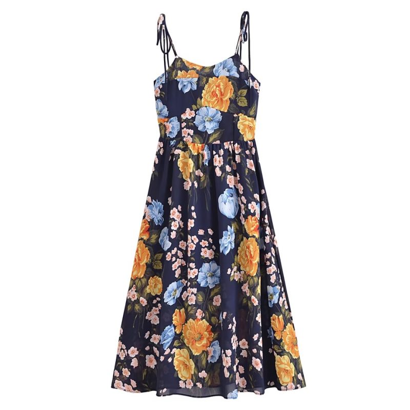 Elegant Retro Floral High Waist Midi Dress - Image 3