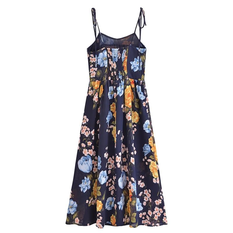 Elegant Retro Floral High Waist Midi Dress - Image 4