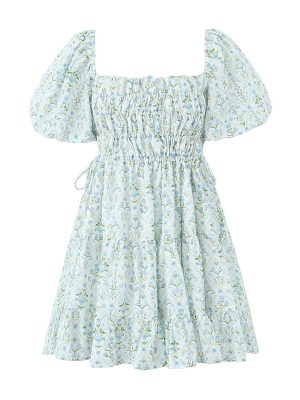 French Square Collar Printed Dress for Women