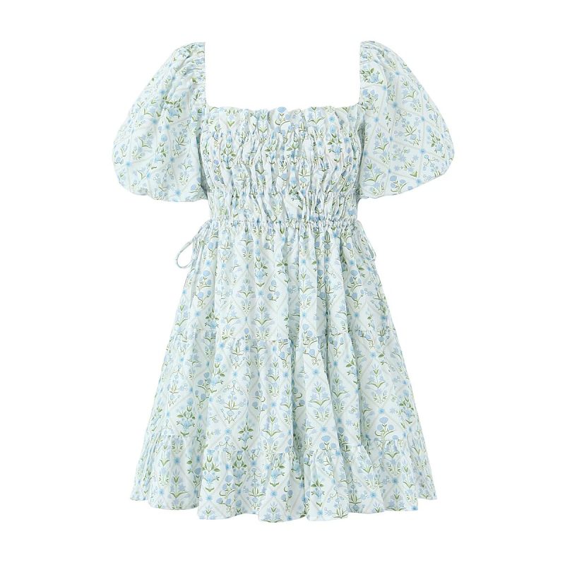 French Square Collar Printed Dress for Women