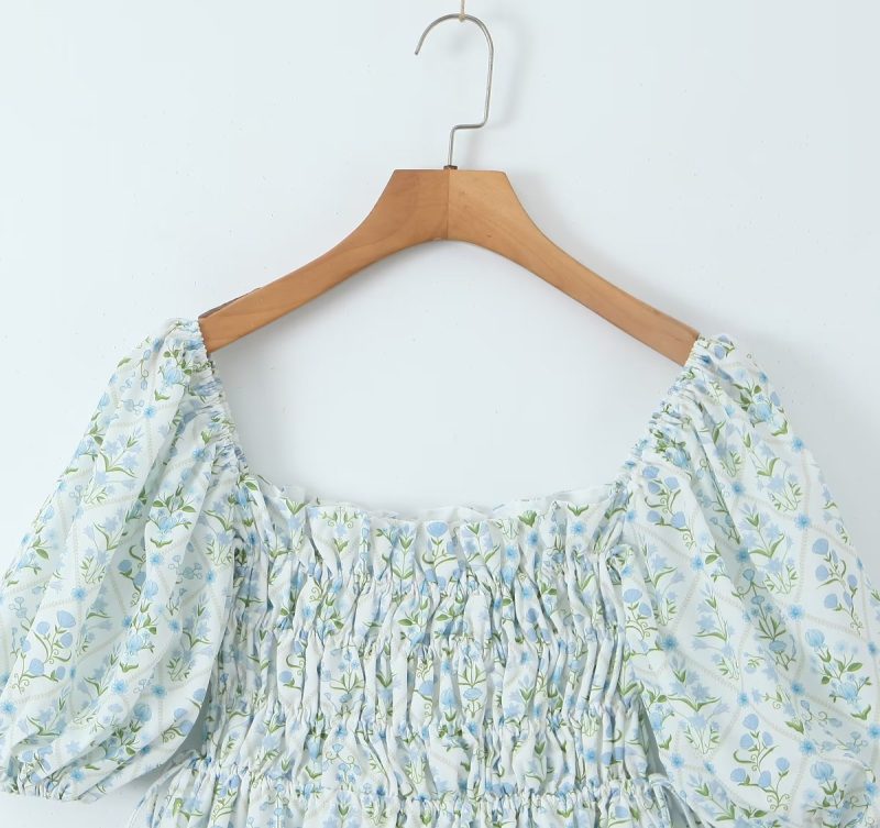 French Square Collar Printed Dress for Women - Image 3