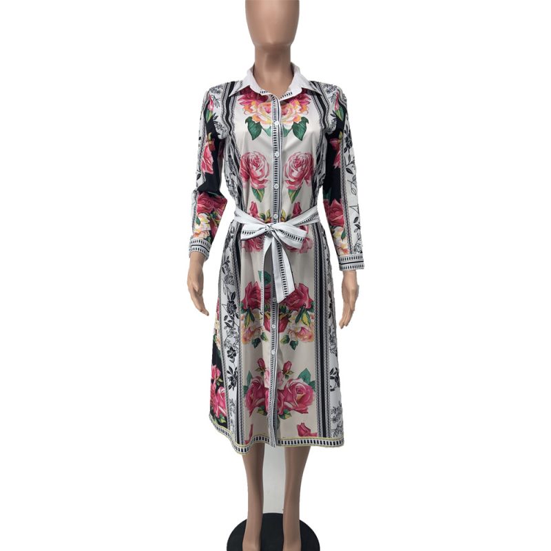 Women’s Printed Long Sleeve Casual Shirt Dress - Image 3