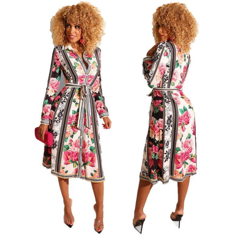 Women’s Printed Long Sleeve Casual Shirt Dress - Image 4