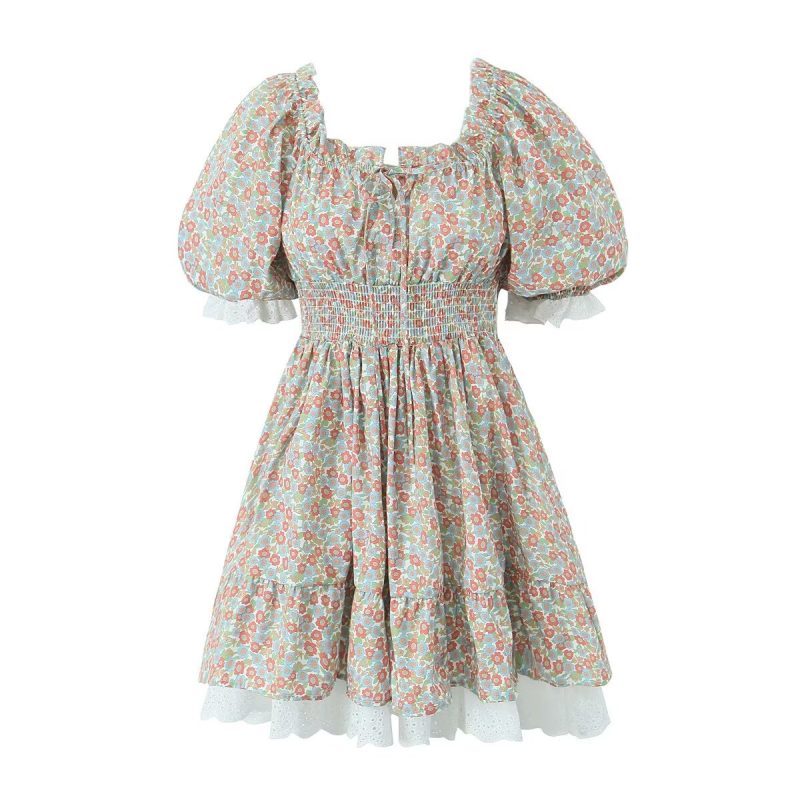 Winter Lace Print Puffy Street Style Dress - Image 2