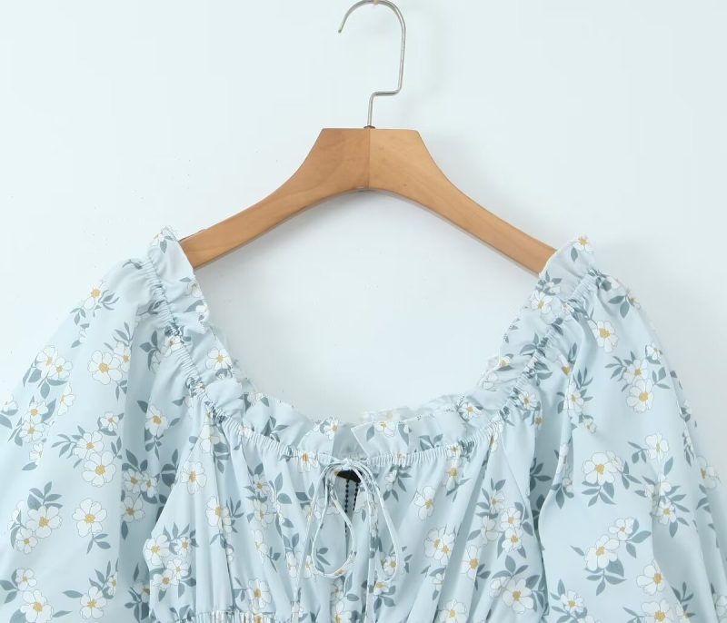 Winter Lace Print Puffy Street Style Dress - Image 3