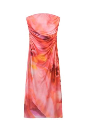 French Backless Silk Print Tube Top Dress