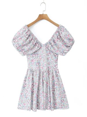 Autumn Fairy V-Neck Puff Sleeve Dress