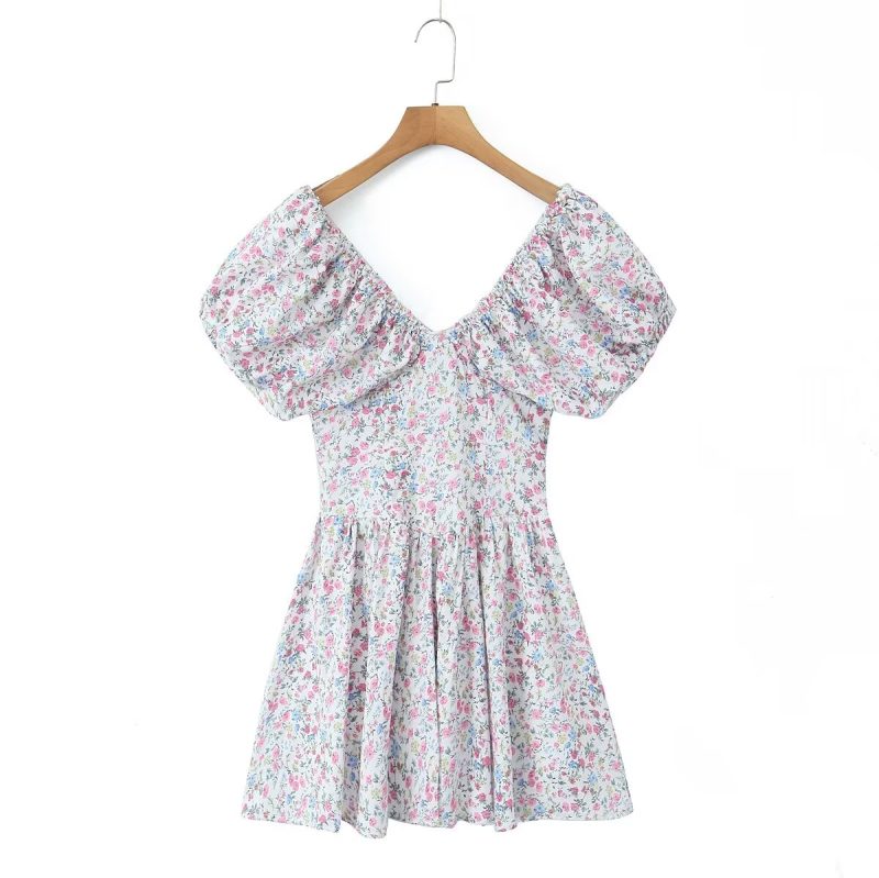 Autumn Fairy V-Neck Puff Sleeve Dress