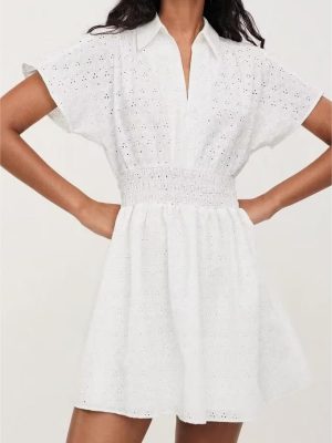 French Embroidered Collared Cutout Slim Dress