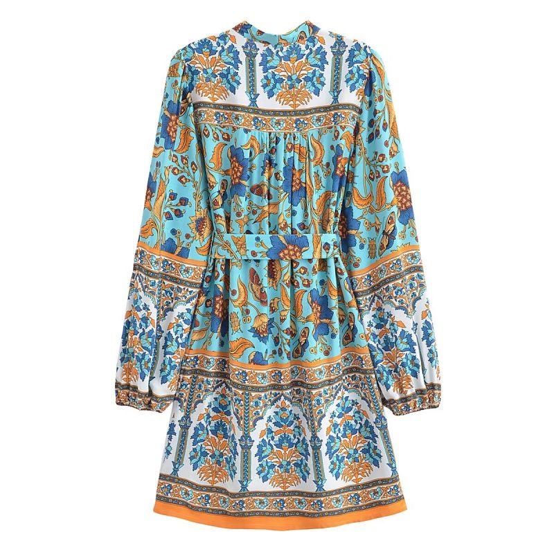 Graceful Winter Belted Printed Shirt Dress - Image 2