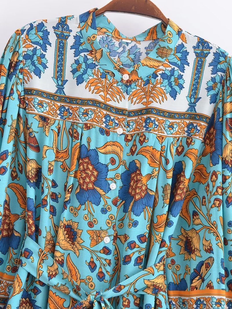 Graceful Winter Belted Printed Shirt Dress - Image 3